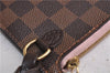 Auth Louis Vuitton Damier Neverfull Pouch Purse Clutch Rose Ballerine Pink 9682C