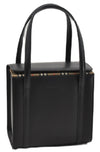 Authentic BURBERRY Check Vintage Leather Hand Bag Purse Black 9686E
