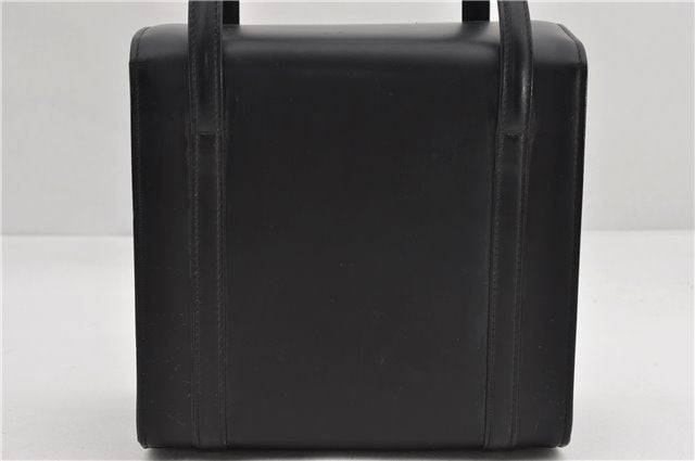 Authentic BURBERRY Check Vintage Leather Hand Bag Purse Black 9686E