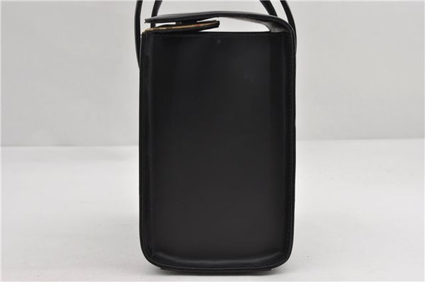 Authentic BURBERRY Check Vintage Leather Hand Bag Purse Black 9686E