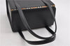Authentic BURBERRY Check Vintage Leather Hand Bag Purse Black 9686E