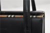 Authentic BURBERRY Check Vintage Leather Hand Bag Purse Black 9686E