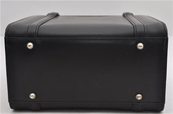 Authentic BURBERRY Check Vintage Leather Hand Bag Purse Black 9686E