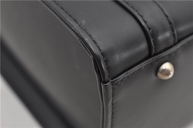 Authentic BURBERRY Check Vintage Leather Hand Bag Purse Black 9686E