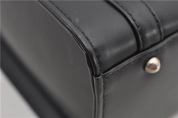 Authentic BURBERRY Check Vintage Leather Hand Bag Purse Black 9686E