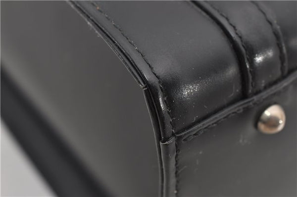 Authentic BURBERRY Check Vintage Leather Hand Bag Purse Black 9686E