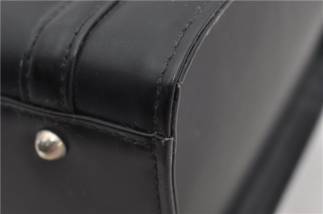 Authentic BURBERRY Check Vintage Leather Hand Bag Purse Black 9686E