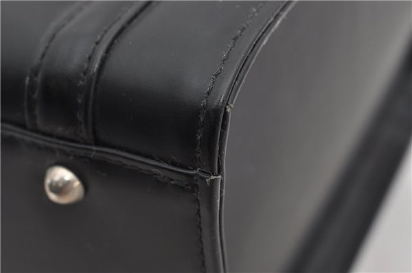 Authentic BURBERRY Check Vintage Leather Hand Bag Purse Black 9686E