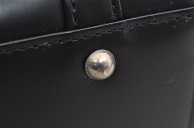 Authentic BURBERRY Check Vintage Leather Hand Bag Purse Black 9686E