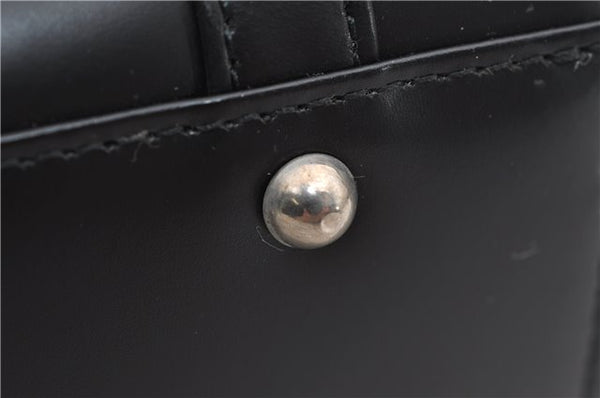 Authentic BURBERRY Check Vintage Leather Hand Bag Purse Black 9686E
