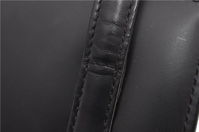 Authentic BURBERRY Check Vintage Leather Hand Bag Purse Black 9686E