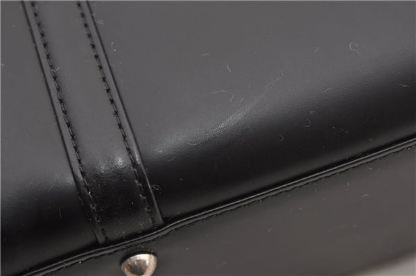Authentic BURBERRY Check Vintage Leather Hand Bag Purse Black 9686E