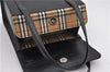 Authentic BURBERRY Check Vintage Leather Hand Bag Purse Black 9686E