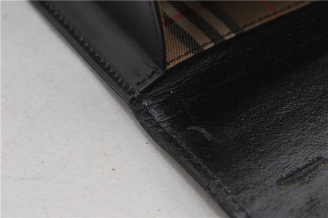 Authentic BURBERRY Check Vintage Leather Hand Bag Purse Black 9686E