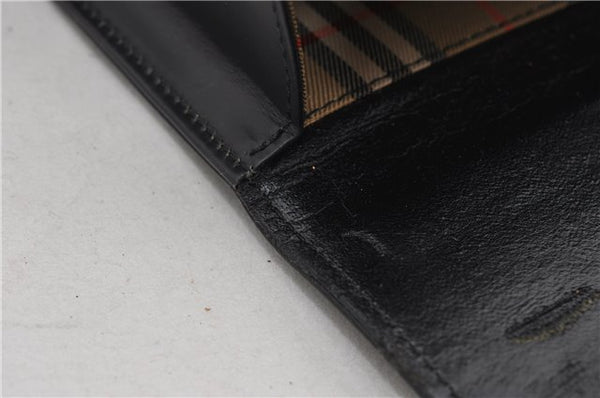 Authentic BURBERRY Check Vintage Leather Hand Bag Purse Black 9686E
