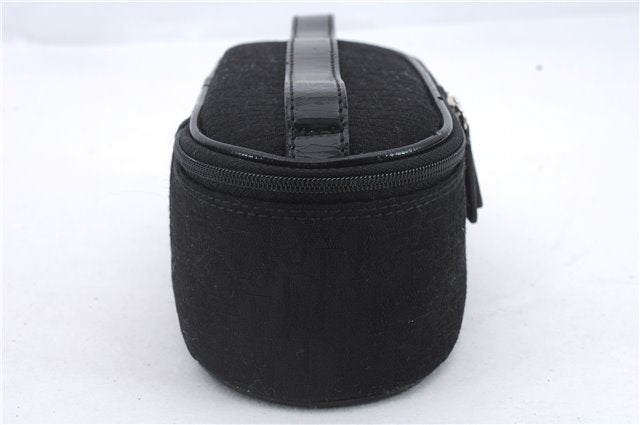 Authentic Christian Dior Trotter Vanity Bag Pouch Canvas Leather Black CD 9688C