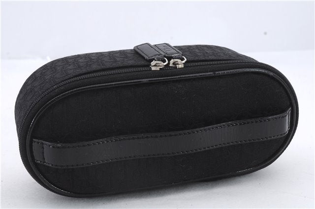 Authentic Christian Dior Trotter Vanity Bag Pouch Canvas Leather Black CD 9688C