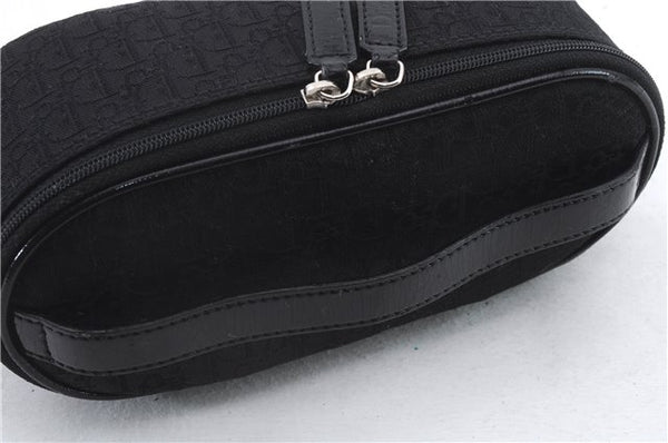 Authentic Christian Dior Trotter Vanity Bag Pouch Canvas Leather Black CD 9688C