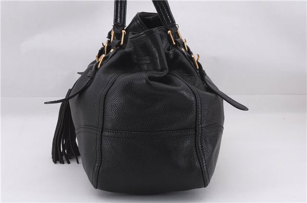Authentic PRADA Vintage Tassel Shoulder Drawstring Bag Leather Black 9689E