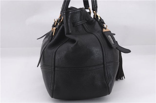 Authentic PRADA Vintage Tassel Shoulder Drawstring Bag Leather Black 9689E