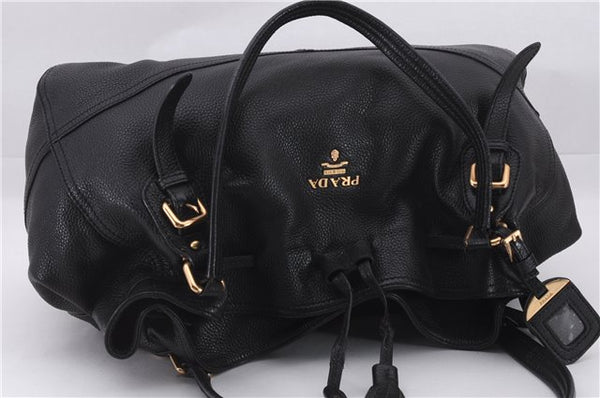 Authentic PRADA Vintage Tassel Shoulder Drawstring Bag Leather Black 9689E