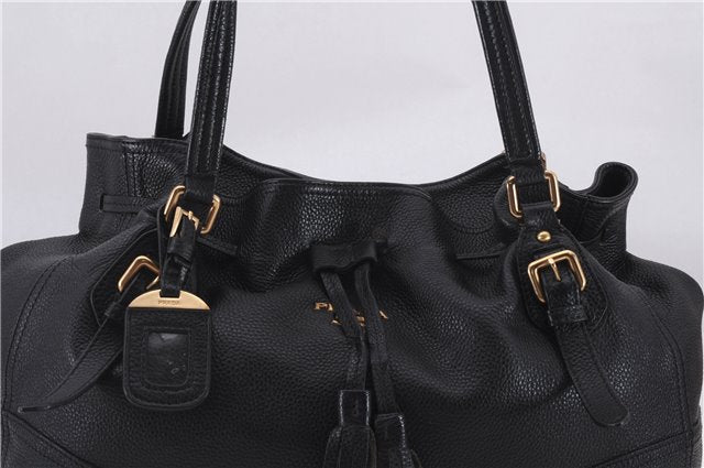 Authentic PRADA Vintage Tassel Shoulder Drawstring Bag Leather Black 9689E