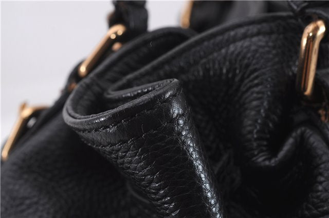 Authentic PRADA Vintage Tassel Shoulder Drawstring Bag Leather Black 9689E