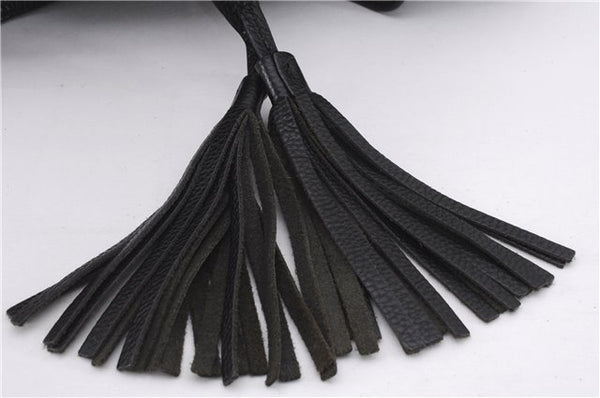 Authentic PRADA Vintage Tassel Shoulder Drawstring Bag Leather Black 9689E