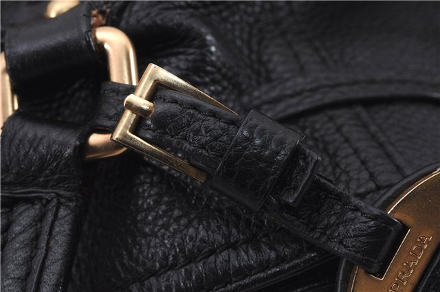 Authentic PRADA Vintage Tassel Shoulder Drawstring Bag Leather Black 9689E