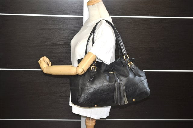 Authentic PRADA Vintage Tassel Shoulder Drawstring Bag Leather Black 9689E