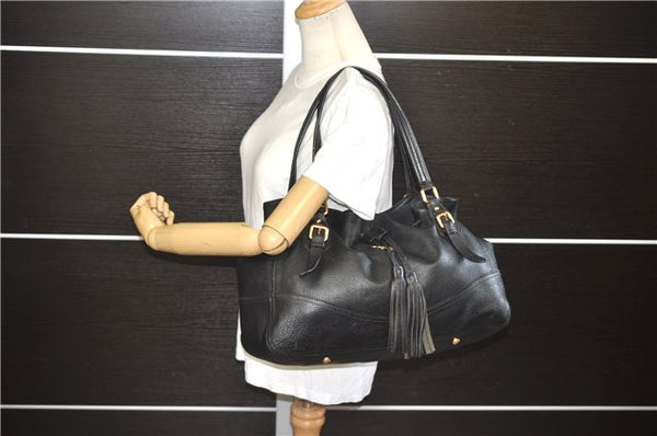 Authentic PRADA Vintage Tassel Shoulder Drawstring Bag Leather Black 9689E