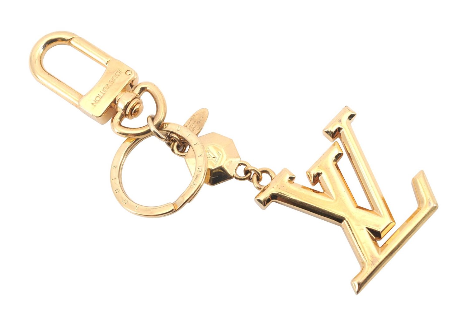 Authentic Louis Vuitton Porte Cles LV Facet Charm Key Ring Gold M65216 LV 9690C