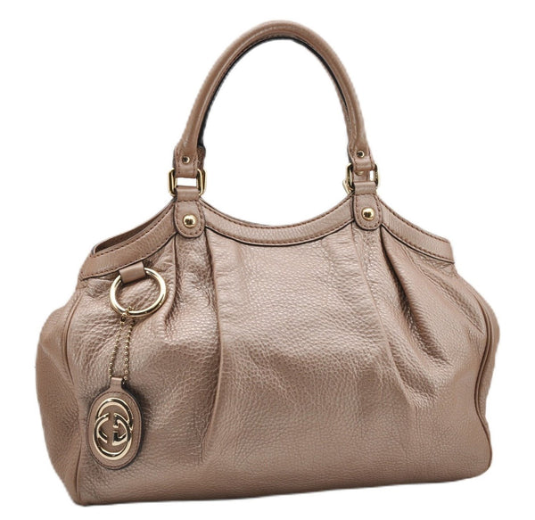 Authentic GUCCI Vintage Sukey Shoulder Tote Bag Leather 211944 Beige 9692F
