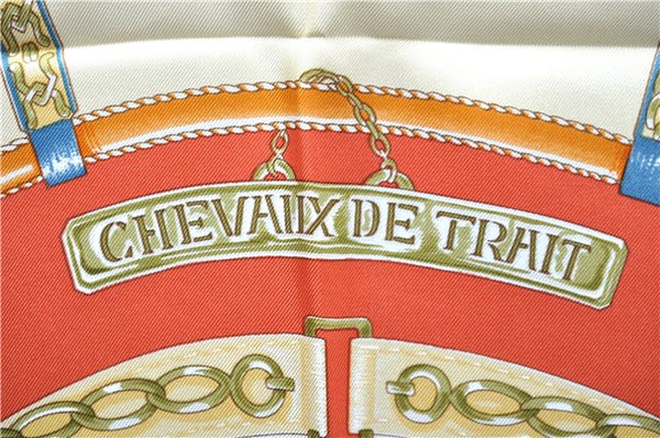 Authentic HERMES Carre 90 Scarf "CHEVAIIX DE TRAIT" Silk Orange 9696D