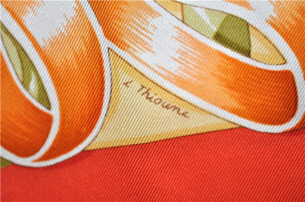 Authentic HERMES Carre 90 Scarf "CHEVAIIX DE TRAIT" Silk Orange 9696D