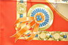 Authentic HERMES Carre 90 Scarf "CHEVAIIX DE TRAIT" Silk Orange 9696D