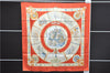 Authentic HERMES Carre 90 Scarf "CHEVAIIX DE TRAIT" Silk Orange 9696D