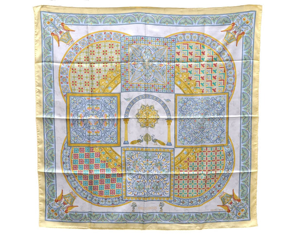 Authentic HERMES Carre 90 Scarf "CIELS BYZANTINS" Silk Yellow Box 9697D