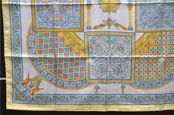 Authentic HERMES Carre 90 Scarf "CIELS BYZANTINS" Silk Yellow Box 9697D