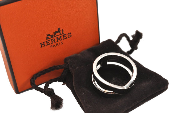 Authentic HERMES Scarf Ring Lubin H Logo Design Silver Tone Box 9697F