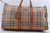 Authentic Burberrys Vintage Check Canvas Travel Boston Bag Brown Beige 9698C