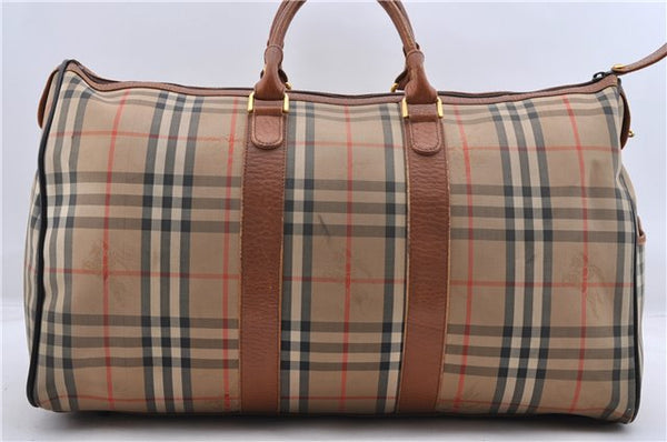 Authentic Burberrys Vintage Check Canvas Travel Boston Bag Brown Beige 9698C