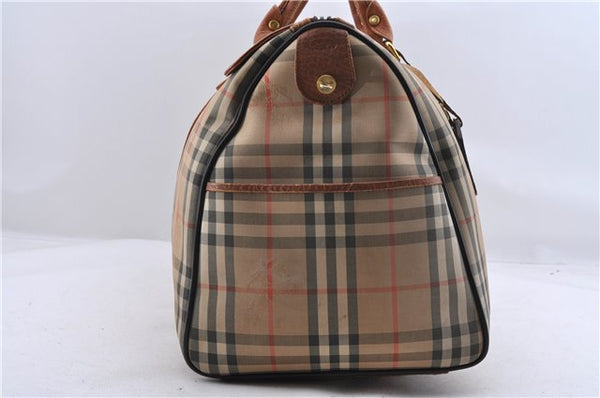 Authentic Burberrys Vintage Check Canvas Travel Boston Bag Brown Beige 9698C