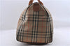 Authentic Burberrys Vintage Check Canvas Travel Boston Bag Brown Beige 9698C