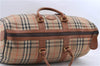 Authentic Burberrys Vintage Check Canvas Travel Boston Bag Brown Beige 9698C