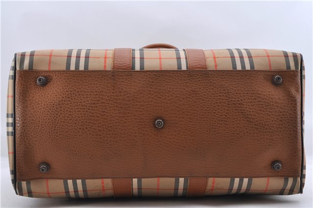 Authentic Burberrys Vintage Check Canvas Travel Boston Bag Brown Beige 9698C