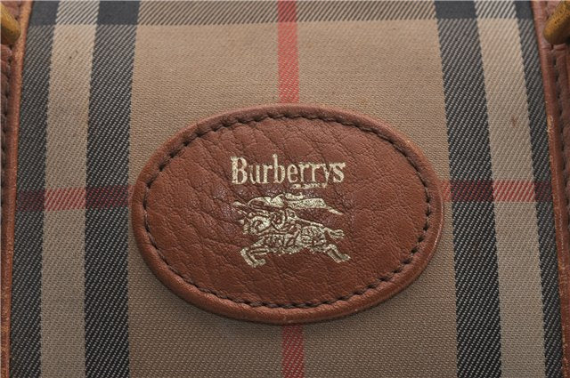 Authentic Burberrys Vintage Check Canvas Travel Boston Bag Brown Beige 9698C