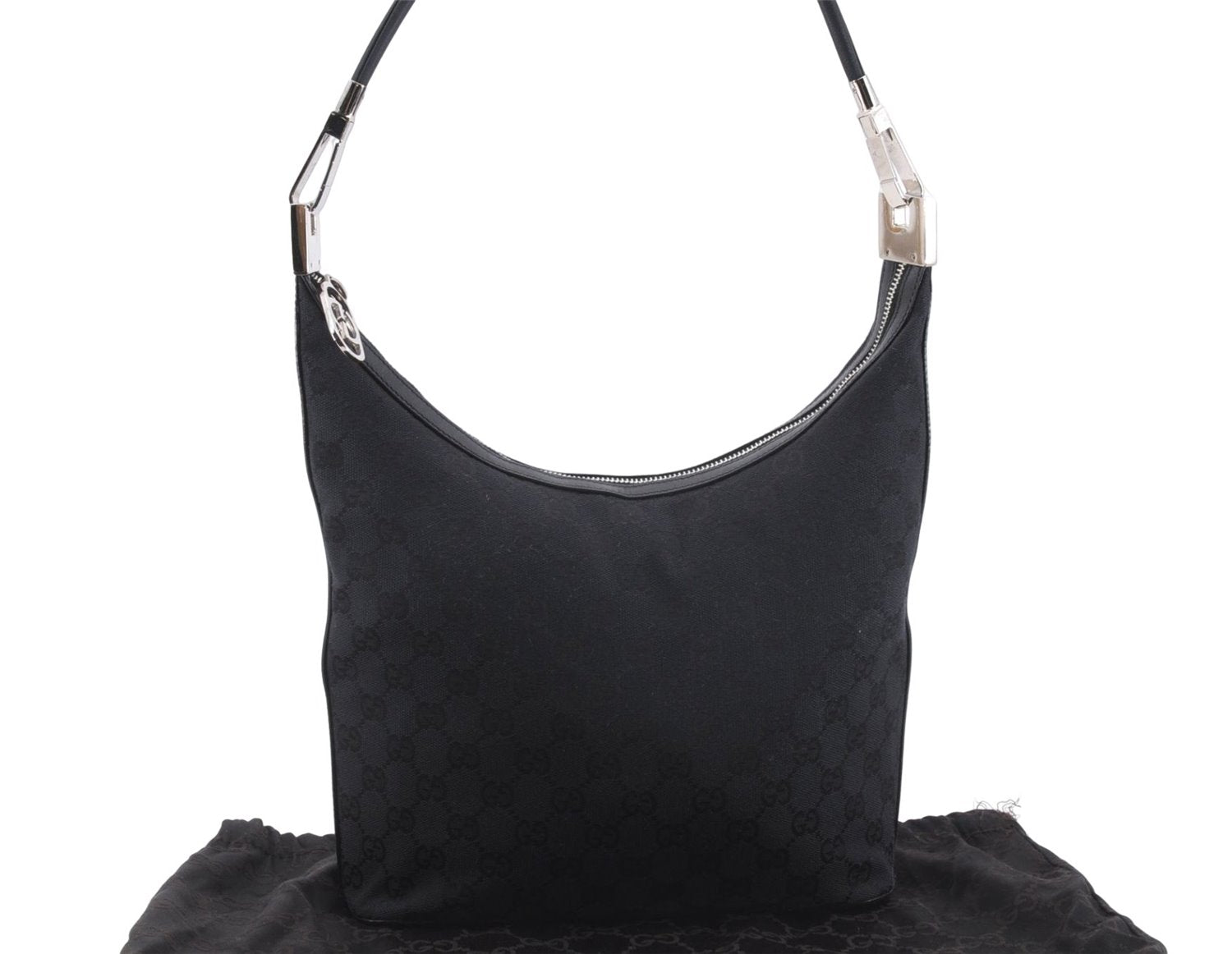 Authentic GUCCI Shoulder Hand Bag Purse GG Canvas Leather 0013814 Black 9704D