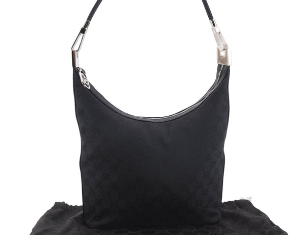 Authentic GUCCI Shoulder Hand Bag Purse GG Canvas Leather 0013814 Black 9704D