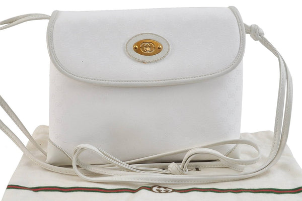 Authentic GUCCI Micro GG PVC Leather Shoulder Cross Body Bag Purse White 9705C